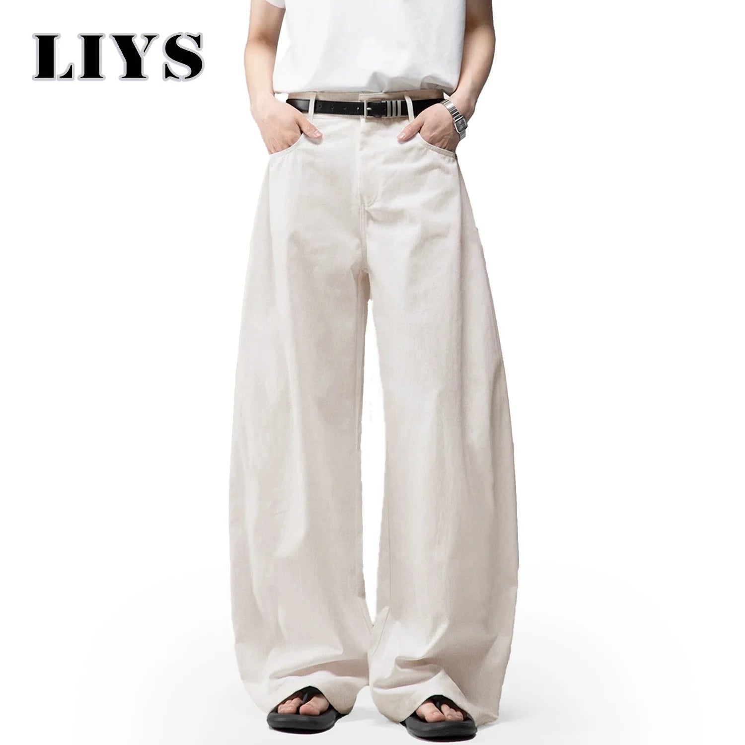 Men's White Baggy Machete Wide-Leg Jeans Daily Casual Denim Pants Solid Business Ladies' Balloon Pants High Street Men's Clothes