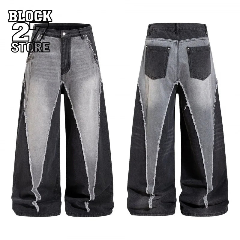 Y2K Streetwear High Street Trendy Men Women Colorblock Jeans Loose Casual Pants Retro Gothic Denim Jeans Harajuku Hip Hop Unisex
