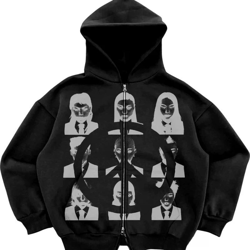 Y2K Zip Up Hoodie Men Streetwear Loose Fit Hooded Sweatshirt Pocket Design Street Style Casual Sport Retro Fashion Autumn Winter