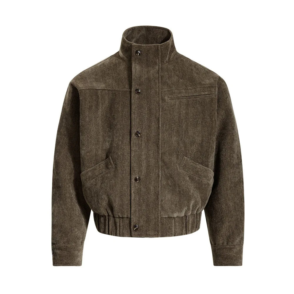 Jackets for Man Streetwear American Workwear Jacket Stand Collar Solid Color Loose Fit Casual High Neck Autumn Winter Fashion