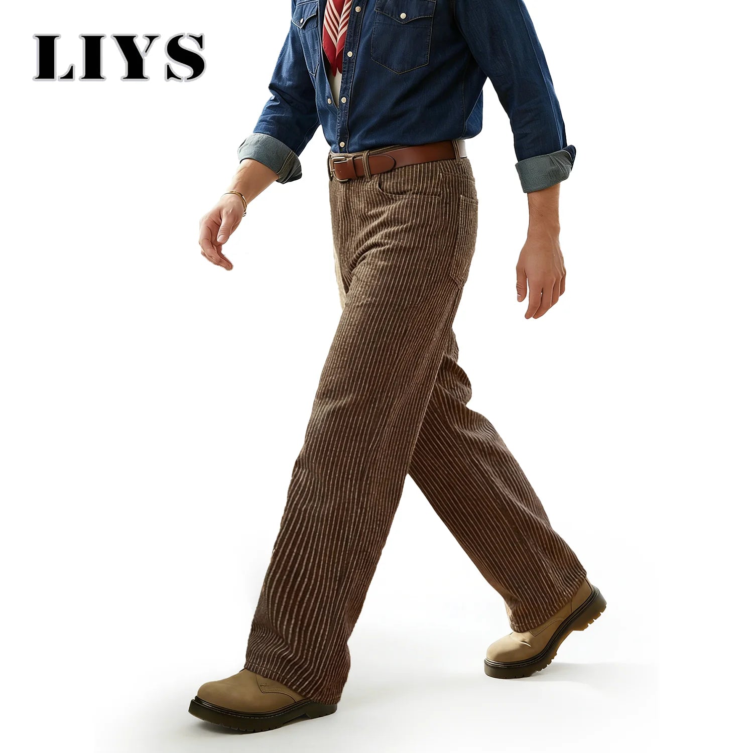 LIYS Japanese Korean Vertical Striped Jacquard Wide-leg Jeans British Retro Striped Business Casual Baggy-Fitting Denim Pants