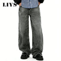 LIYS American Retro Men's Oversized Baggy Wide Leg Jeans Korean Casual Ultra Loose Straight Leg Denim Pants Unisex Drip Jeans