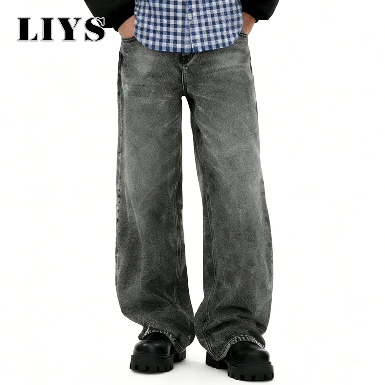 LIYS American Retro Men's Oversized Baggy Wide Leg Jeans Korean Casual Ultra Loose Straight Leg Denim Pants Unisex Drip Jeans