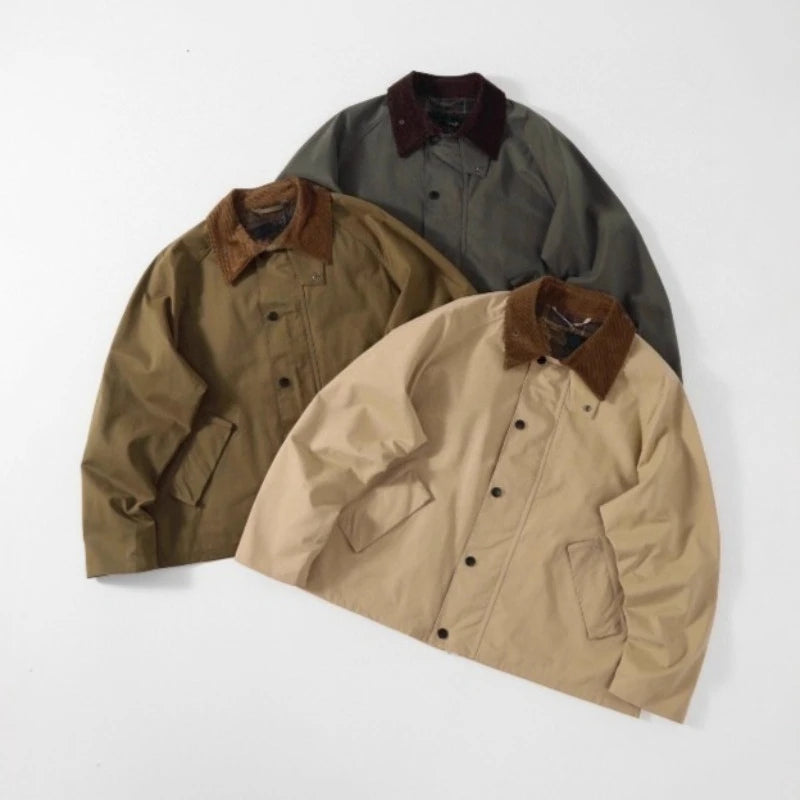 Mens Jacket Harajuku Vintage Streetwear Waxed Waterproof Windbreaker Cotton Blouson Loose Fit Short Coat Autumn Casual Trend New