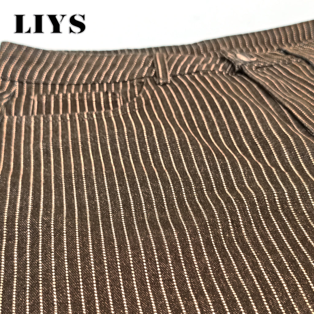 LIYS Japanese Korean Vertical Striped Jacquard Wide-leg Jeans British Retro Striped Business Casual Baggy-Fitting Denim Pants