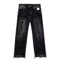 Mens Jeans Harajuku Vintage Streetwear Thorn Embroidery Denim Pants Straight Leg Loose Fit Casual Wide Trousers Retro Trend New