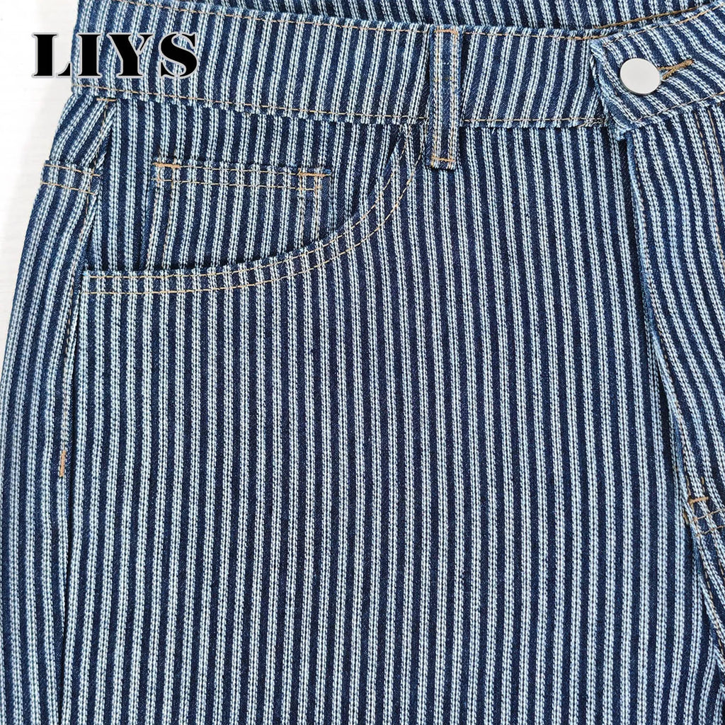 LIYS Men's American Fashion Brand Classic Retro Striped High Street Casual Lazy Business Wide Leg Straight Leg Jeans Oversized