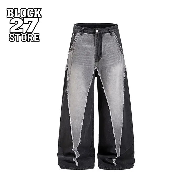 Y2K Streetwear High Street Trendy Men Women Colorblock Jeans Loose Casual Pants Retro Gothic Denim Jeans Harajuku Hip Hop Unisex