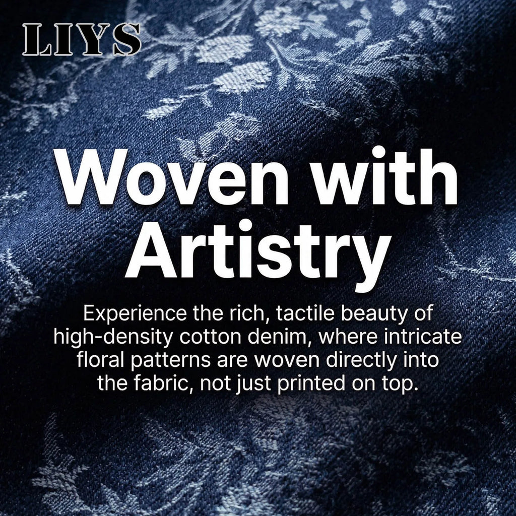 LIYS Japanese Korean Style Orchid Jacquard Fabric Baggy Wide-leg Jeans American Retro Jacquard Wide-leg Casual Denim Pants