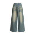 Mens Jeans Harajuku Vintage Washed Pocket Design Straight Denim Pants High Waist Loose Wide Leg Floor Length Trousers Casual New