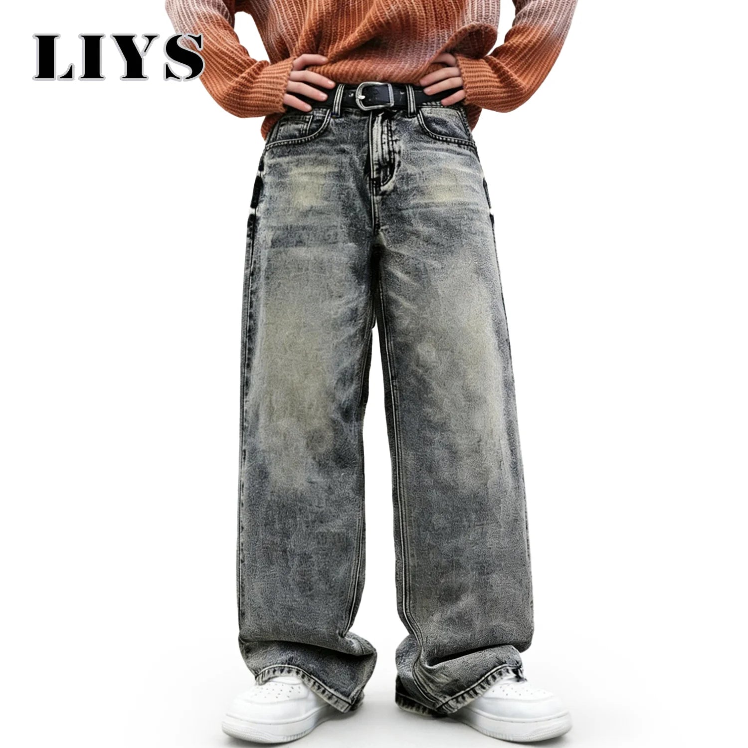 LIYS American Retro Stir Fried Snowflake Washed Ultra Baggy Wide Leg Jeans Men Women Street Denim Pants Unisex Mopping Pants