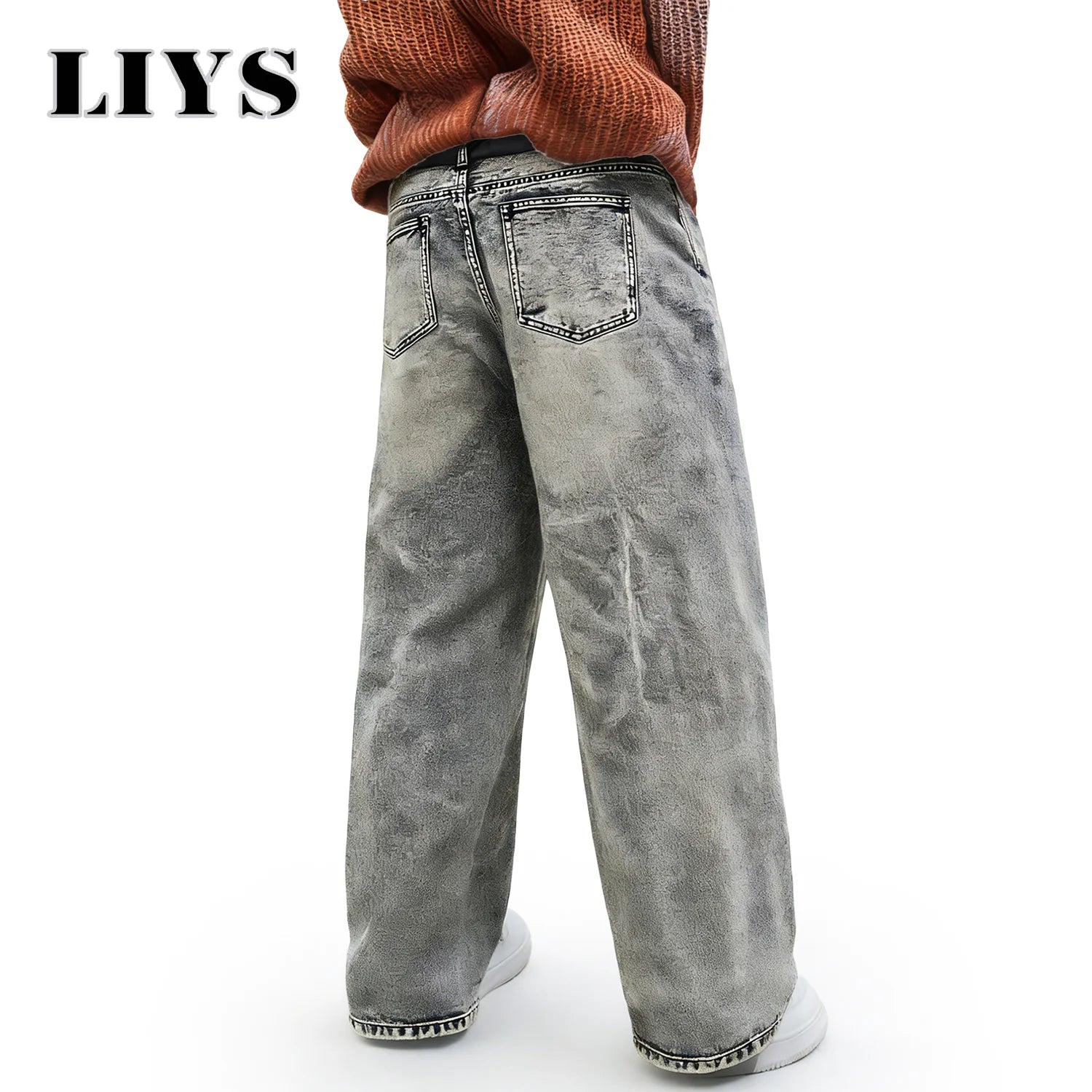 LIYS American Retro Stir Fried Snowflake Washed Ultra Baggy Wide Leg Jeans Men Women Street Denim Pants Unisex Mopping Pants
