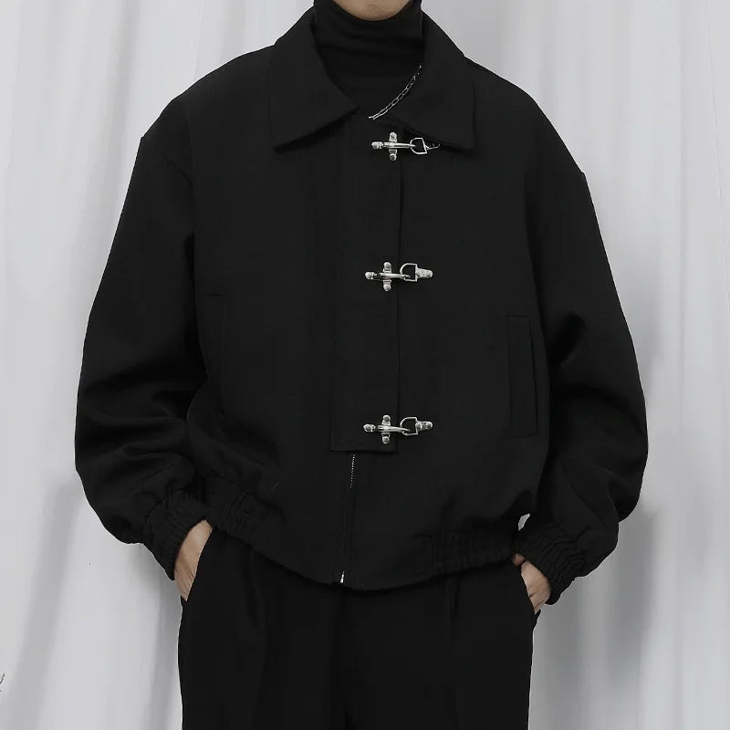 Mens Jacket American Vintage Buckle Streetwear Coat Harajuku Unisex Loose Fit Casual Spring Autumn Fashion Trend Arrival Style