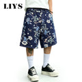 LIYS Japanese Korean Floral Print Jacquard Baggy Wide-leg Jeans Shorts American Street Fashion Shorts Elegant College Style ﻿