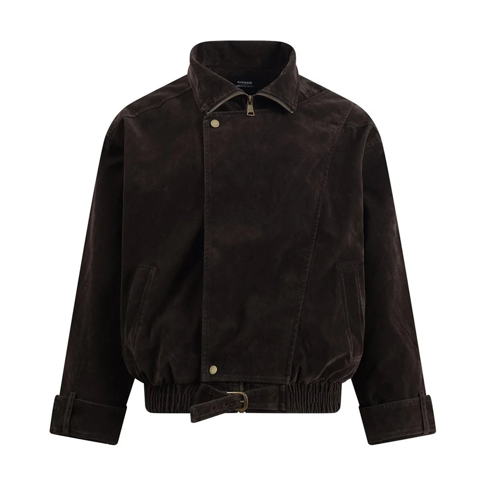 Jackets for Man Streetwear American Workwear Jacket Solid Color Stand Collar Asymmetrical Zipper Design Autumn Clean Fit Fashion