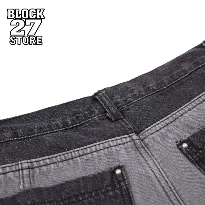 Y2K Streetwear High Street Trendy Men Women Colorblock Jeans Loose Casual Pants Retro Gothic Denim Jeans Harajuku Hip Hop Unisex