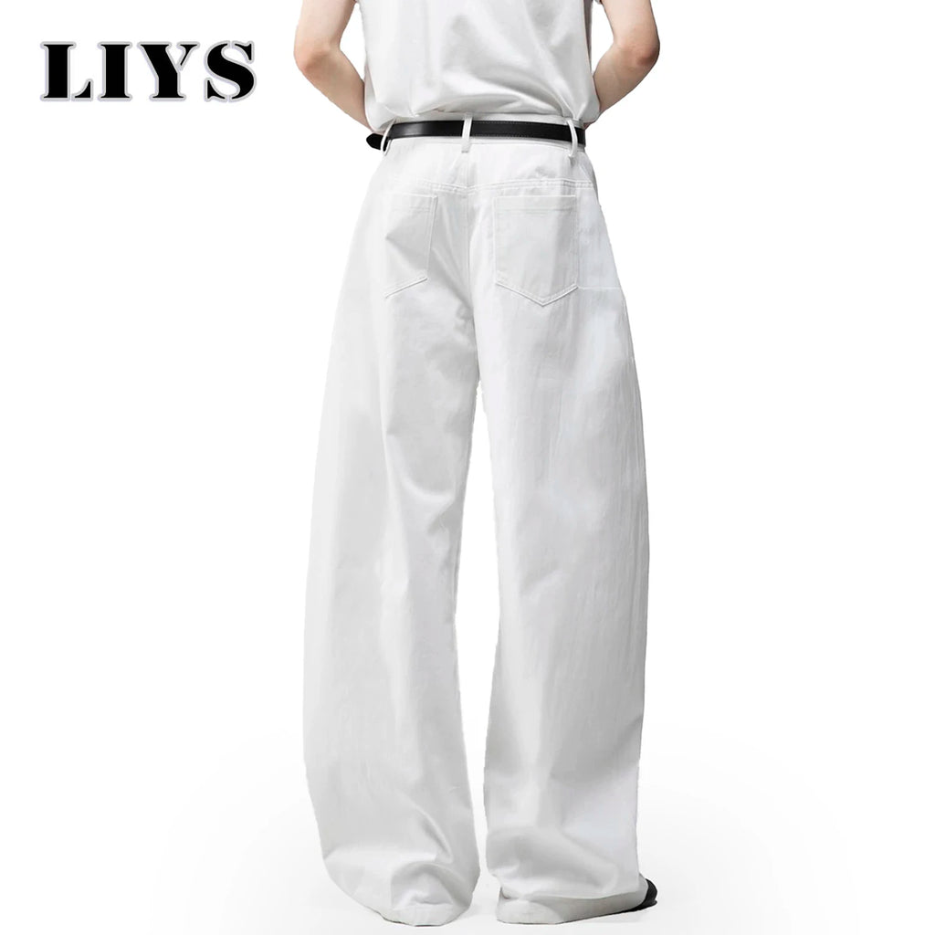 Men's White Baggy Machete Wide-Leg Jeans Daily Casual Denim Pants Solid Business Ladies' Balloon Pants High Street Men's Clothes