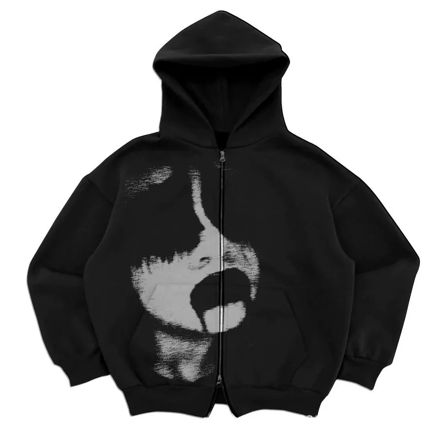 Y2K Zip Up Hoodie Men Streetwear Loose Fit Hooded Sweatshirt Pocket Design Street Style Casual Sport Retro Fashion Autumn Winter