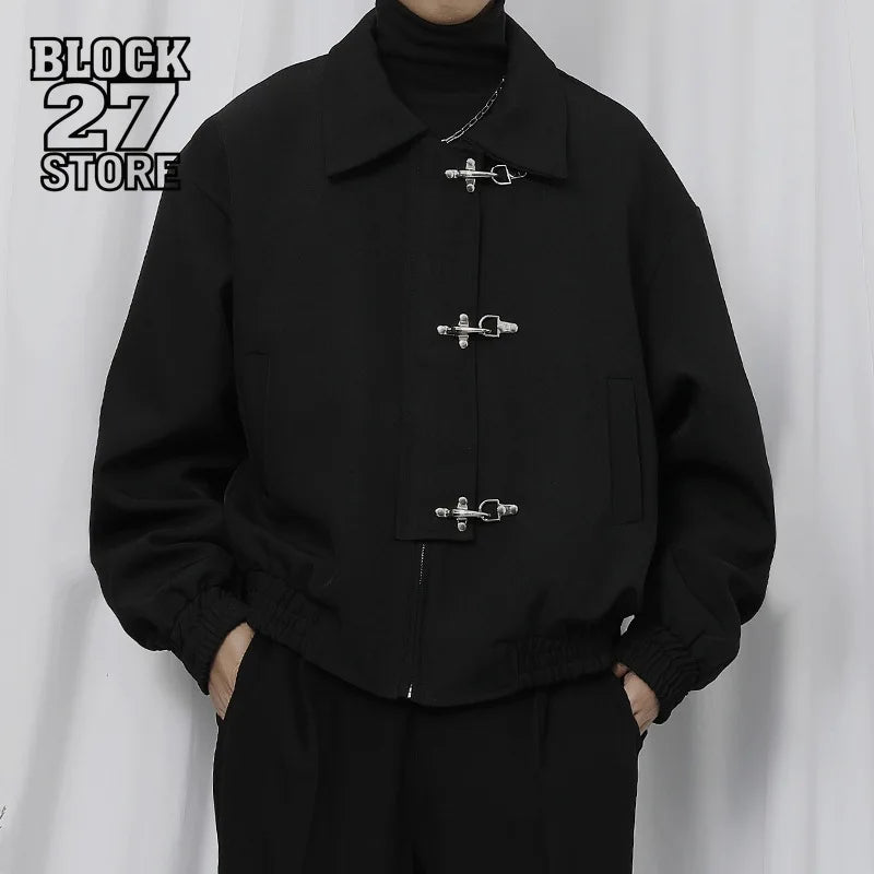 Mens Jacket American Vintage Buckle Streetwear Coat Harajuku Unisex Loose Fit Casual Spring Autumn Fashion Trend Arrival Style