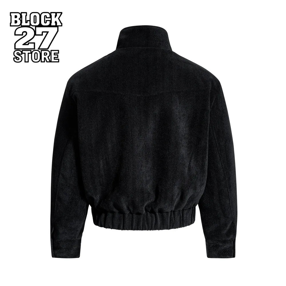 Jackets for Man Streetwear American Workwear Jacket Stand Collar Solid Color Loose Fit Casual High Neck Autumn Winter Fashion