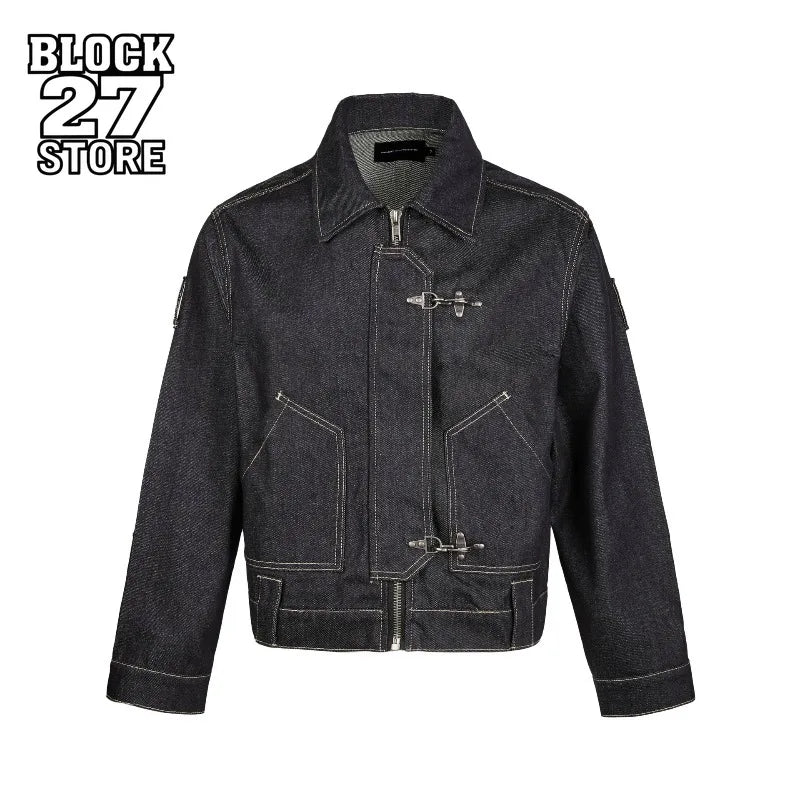 Mens Jacket Harajuku Vintage Washed Patchwork Sport Style Stand Collar Zip Up Outerwear Casual Streetwear Fashion Autumn Winter