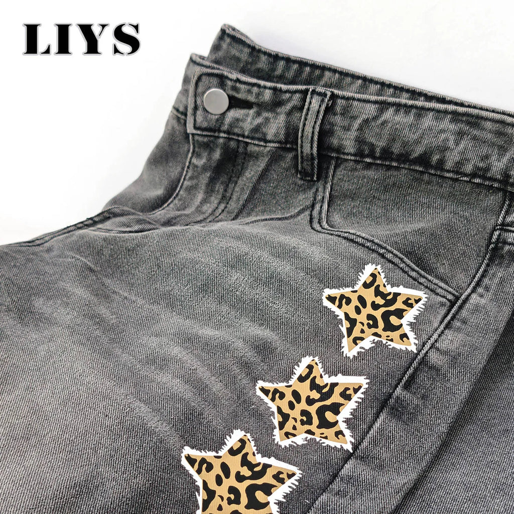 LIYS American Fashion Camouflage Pentagram Printed Jeans KoreanStyle Retro Street Trendy Baggy Wide Leg Casual Denim Pants  ﻿