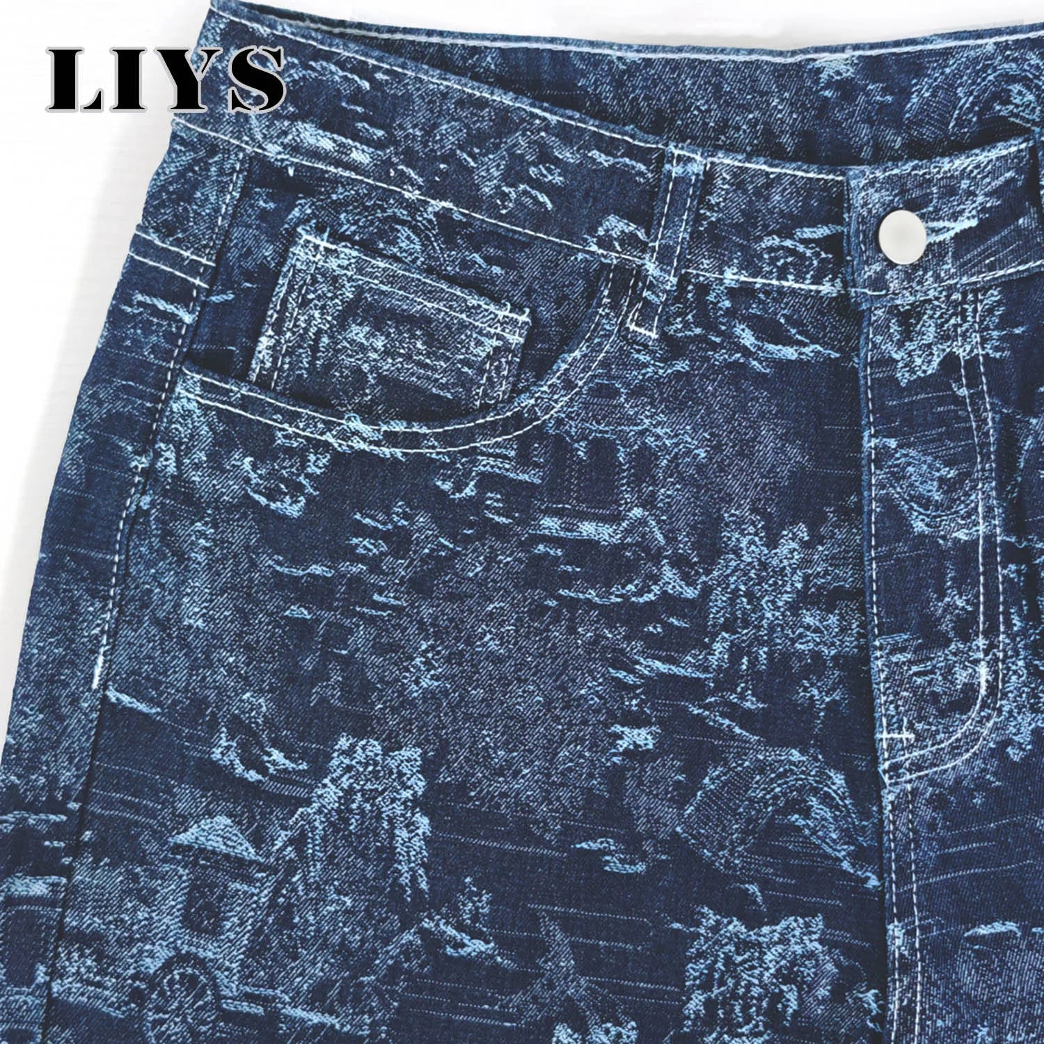 LIYS Four Seasons American Men's High Street Retro Dark Jacquard Wide Leg Jeans American Street Hip Hop Fashion Straight Tube