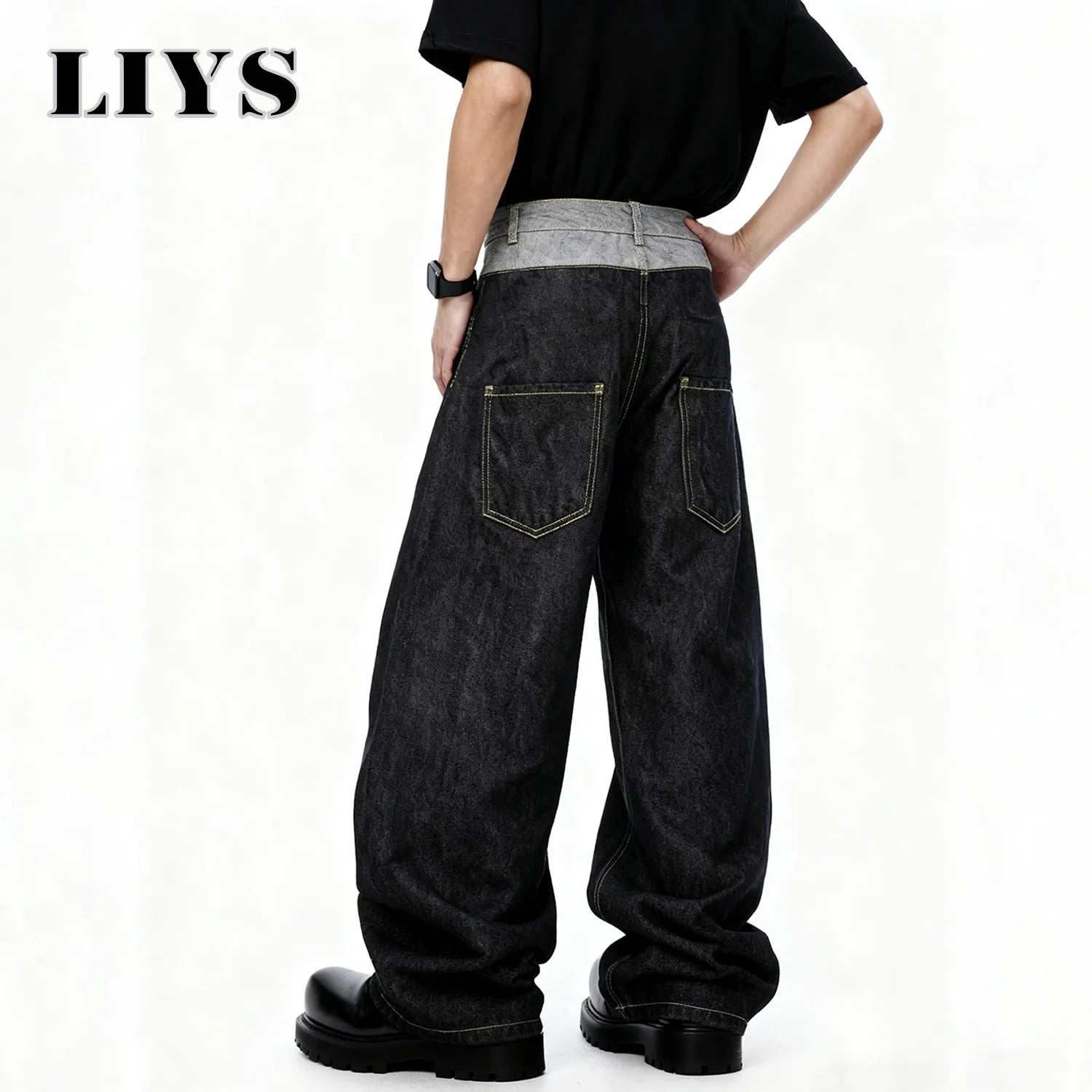 Men's Retro Double Waist Design Baggy Wide Leg Jeans Street Design Denim Pants Gothic loose Machete Wide Leg Jean Unisex Clothes
