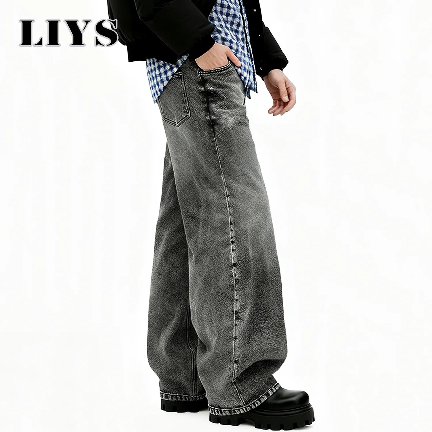 LIYS American Retro Men's Oversized Baggy Wide Leg Jeans Korean Casual Ultra Loose Straight Leg Denim Pants Unisex Drip Jeans