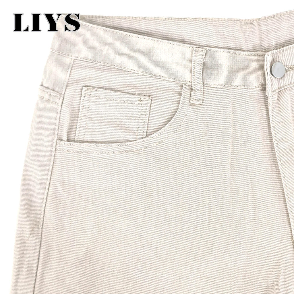 LIYS Men's American Beige Loose Wide Leg Jeans High Waisted Streetwear Hip-Hop Fashion Loose Denim Pants Y2K Retro Casual Pants