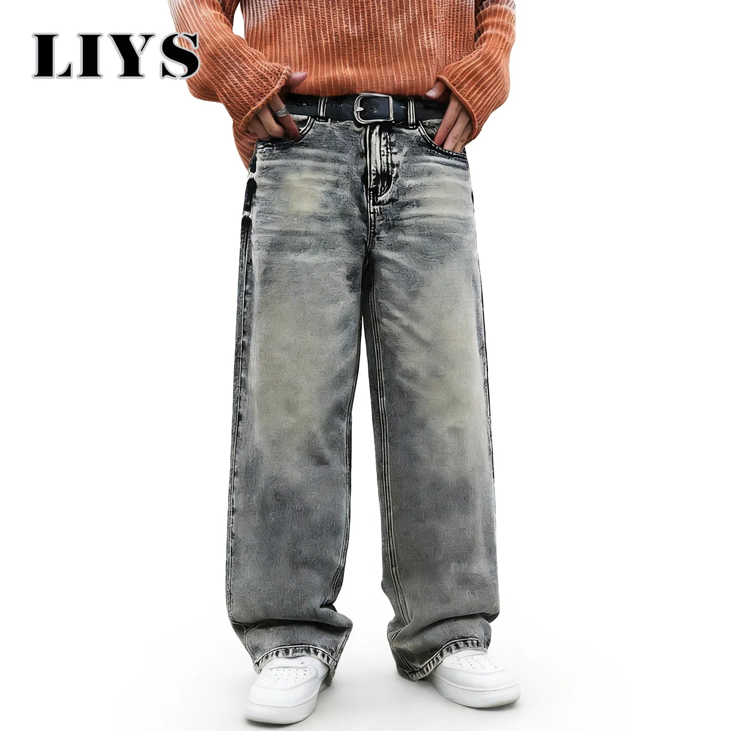 LIYS American Retro Stir Fried Snowflake Washed Ultra Baggy Wide Leg Jeans Men Women Street Denim Pants Unisex Mopping Pants