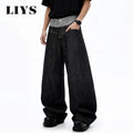 Men's Retro Double Waist Design Baggy Wide Leg Jeans Street Design Denim Pants Gothic loose Machete Wide Leg Jean Unisex Clothes