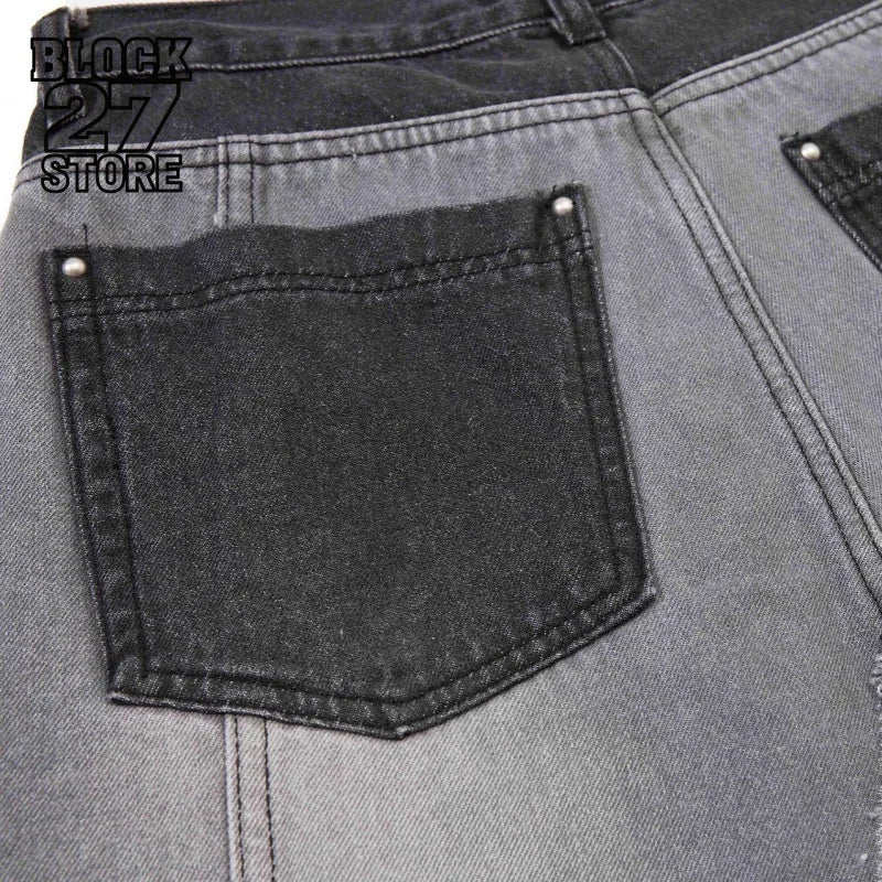Y2K Streetwear High Street Trendy Men Women Colorblock Jeans Loose Casual Pants Retro Gothic Denim Jeans Harajuku Hip Hop Unisex