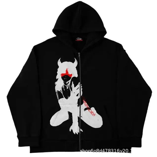 Y2K Zip Up Hoodie Men Streetwear Loose Fit Hooded Sweatshirt Pocket Design Street Style Casual Sport Retro Fashion Autumn Winter