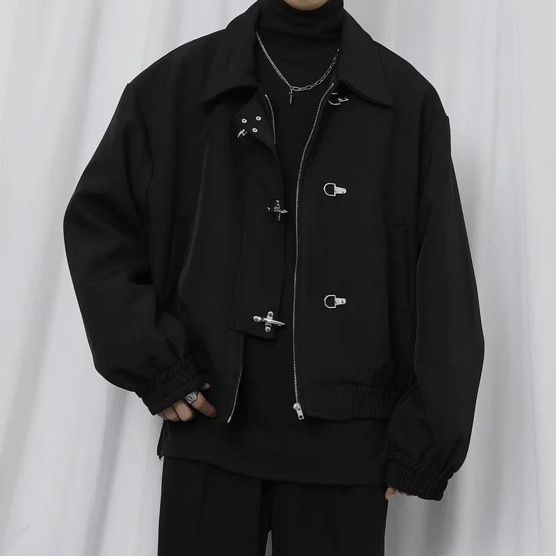 Mens Jacket American Vintage Buckle Streetwear Coat Harajuku Unisex Loose Fit Casual Spring Autumn Fashion Trend Arrival Style