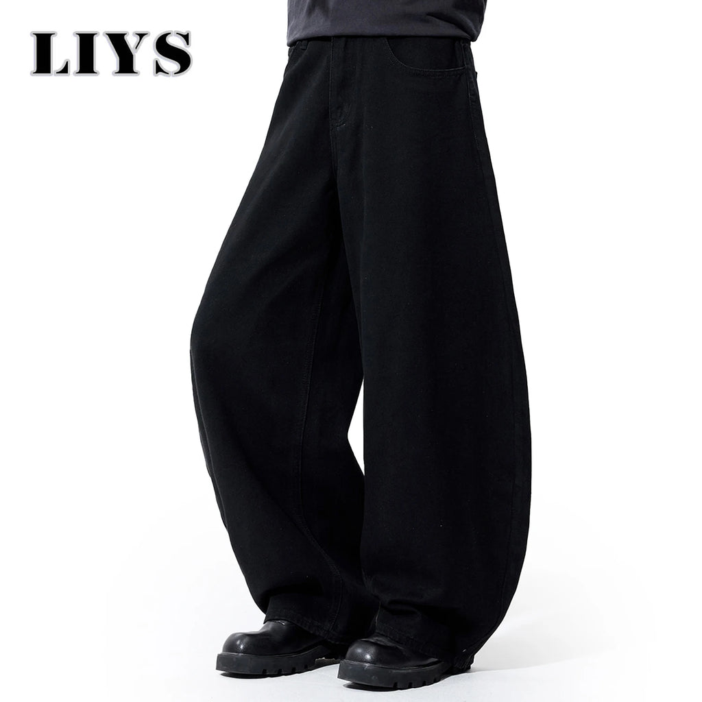 Liys Men's Black Ultra Wide Leg Jeans Baggy Fitting Denim Pants Man Solid Streetwear Daily Casual Fashion Lantern Balloon Jeans