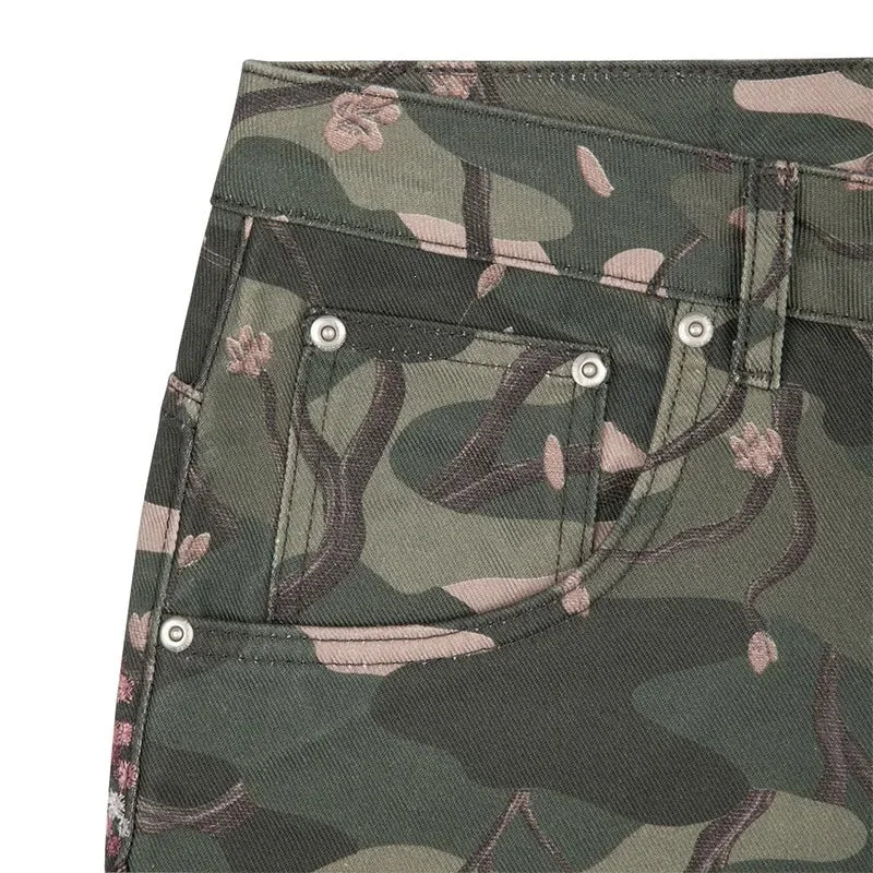 Mens Jeans Y2K Sakura Embroidery Camo Denim Pants Harajuku Unisex Loose Fit Straight Leg Wide Streetwear Fashion Trend Arrival