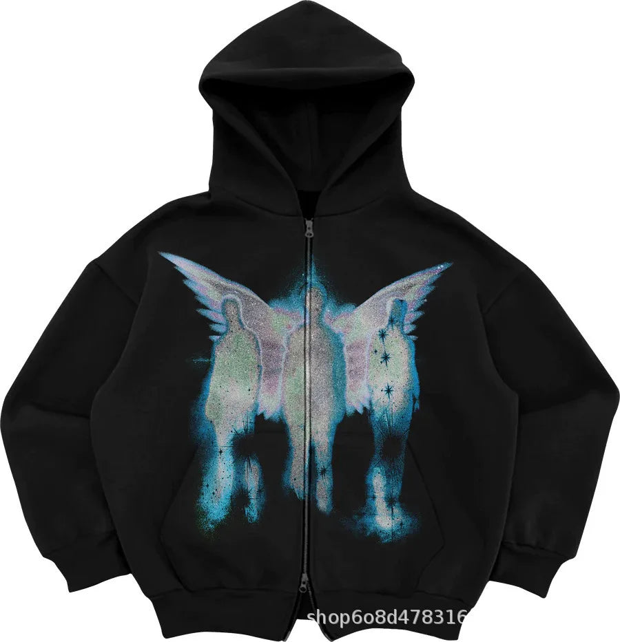 Y2K Zip Up Hoodie Men Streetwear Loose Fit Hooded Sweatshirt Pocket Design Street Style Casual Sport Retro Fashion Autumn Winter